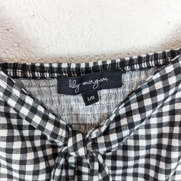 2/$20 Lily Morgan Checkered Gingham Black & White Adjustable Tank Top Smocked - Picture 8 of 8